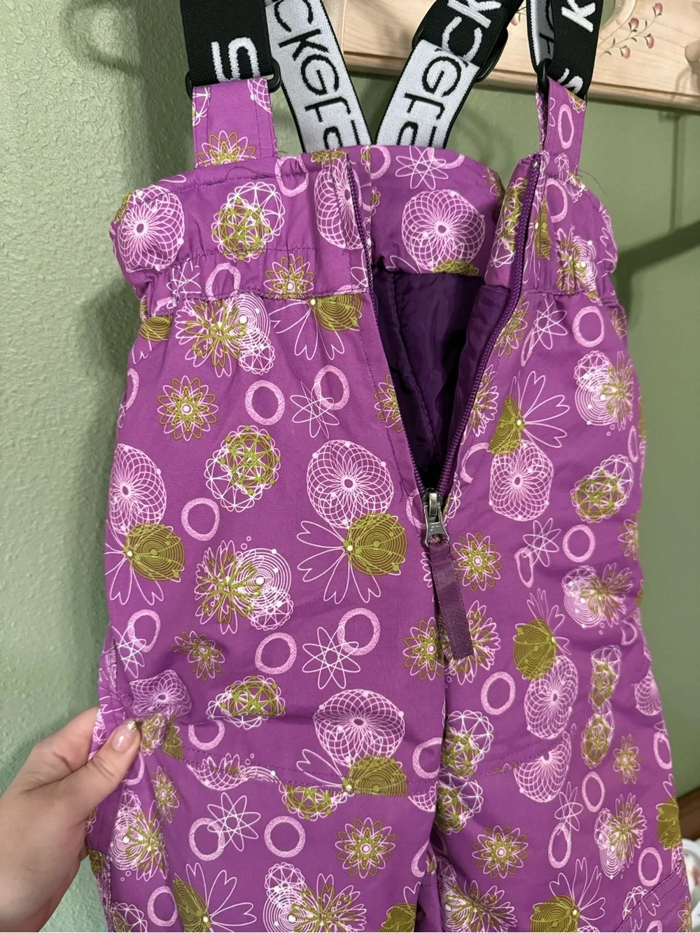 Kids Purple Snow Bib Overalls with Adjustable Branded Suspenders